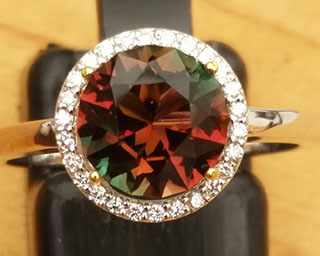 Bicolor Oregon Sunstone Diamond ring