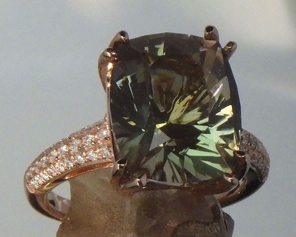 Green Oregon Sunstone Diamond Rose Ring