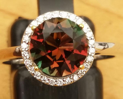 Bicolor Oregon Sunstone Diamond ring